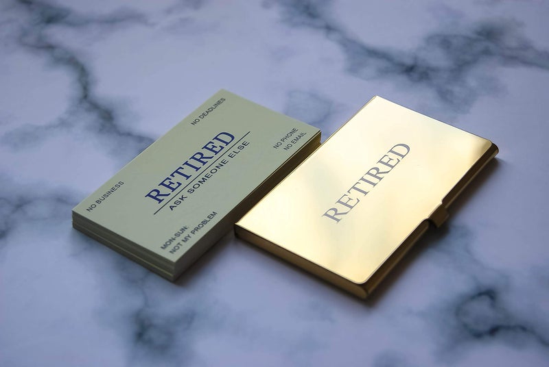 RXBC2011 بطاقات عمل متقاعدين RXBC2011 هدية تقاعد مضحكة (عبوة من 50/مع علبة من الفولاذ المقاوم للصدأ بمرآة ذهبية) للرجال والنساء المتقاعدين وزملاء العمل والموظفين والرؤساء والأصدقاء والزملاء - Image 5